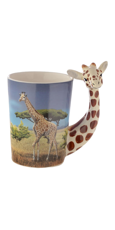 Puckator Giraffe Savannah Decal Ceramic Shaped Handle Tea Coffee Mug - Funny Home Accessories - Cute Gifts for Girlfriend - Large Mugs for Men Women Hot Drinks - Cute Cups Presents Secret Santa Gift
