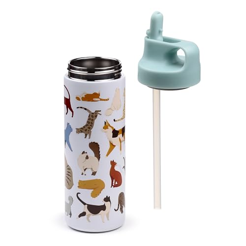 Puckator Feline Fine Cats Hot & Cold Flip Top Drinks Bottle 500ml - Stainless Steel Metal Insulated Water Bottles - Thermos Flask for Kids Girls Adults Mens Boys Drink Hot and Cold Water Bottle