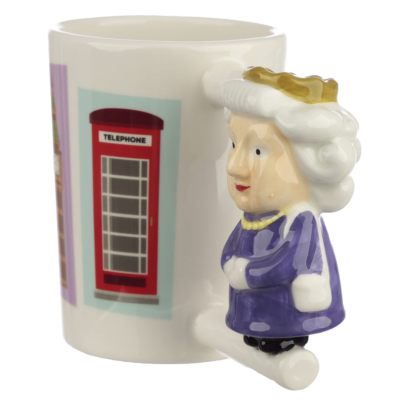 Puckator London Souvenir Queen Ceramic Shaped Handle Tea Coffee Mug - Funny Home Accessories - Cute Gifts for Girlfriend - Large Mugs for Men Women Hot Drinks - Cups Presents - Secret Santa Gift