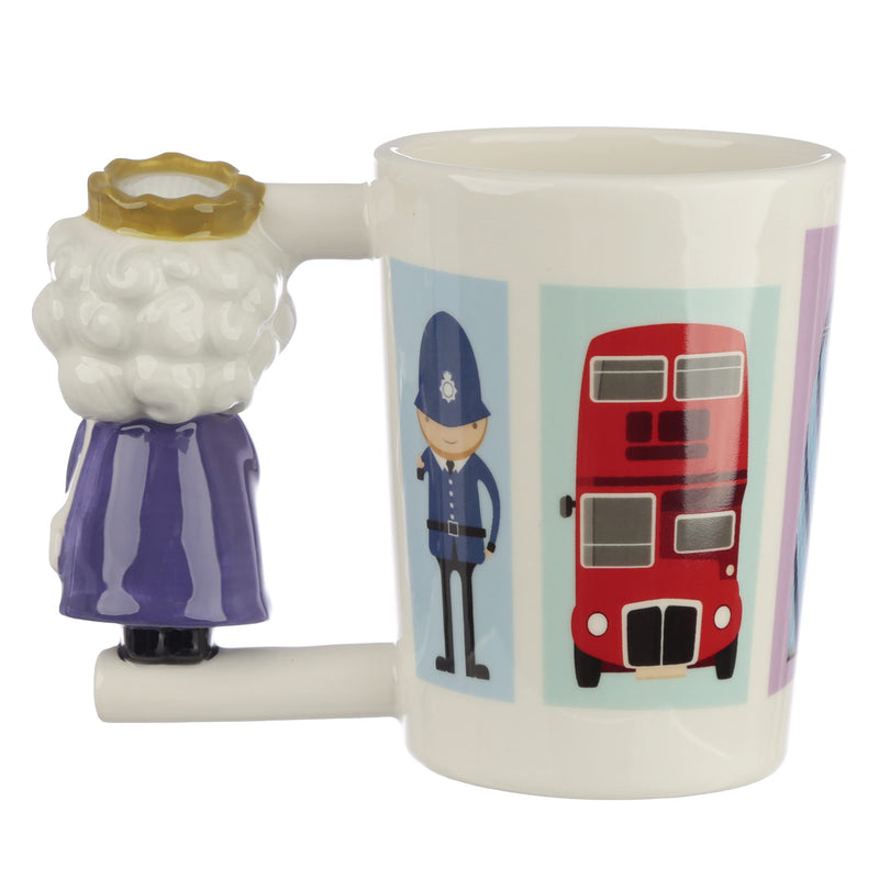 Puckator London Souvenir Queen Ceramic Shaped Handle Tea Coffee Mug - Funny Home Accessories - Cute Gifts for Girlfriend - Large Mugs for Men Women Hot Drinks - Cups Presents - Secret Santa Gift