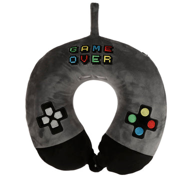 Puckator Relaxeazzz Game Over Plush Memory Foam Travel Pillow - Neck Flight Airplane Pillow For Travel - Kids Neck Pillows Cushion For Sleeping Neck Pain Adults - Airport Essentials