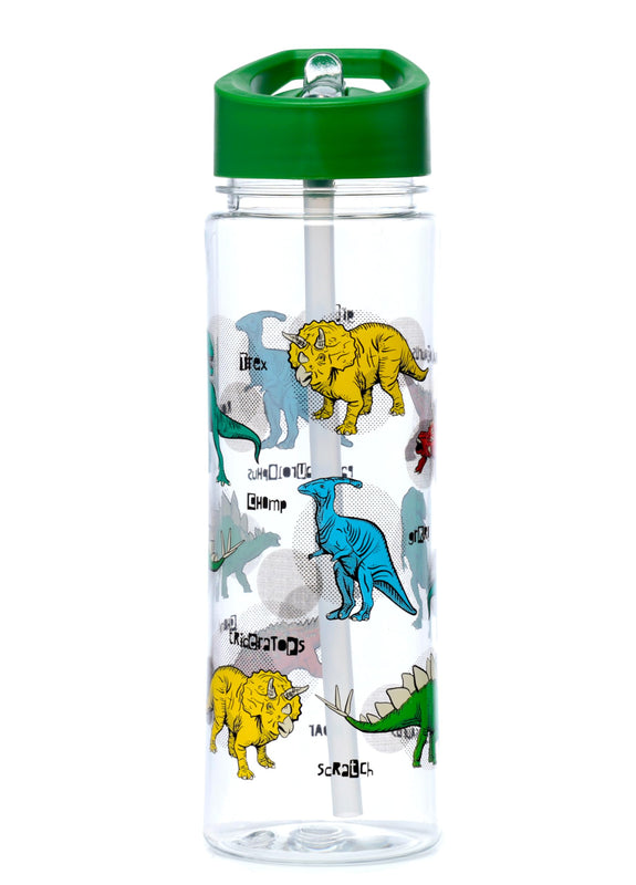 Puckator Dinosauria - Kids Drinks Bottle With Flip Straw - Reusable Water Bottle For Girls And Boys With A Carry Handle - Bpa Free - For School Nursery - Cute Dinosaur Design - Pp 550ml