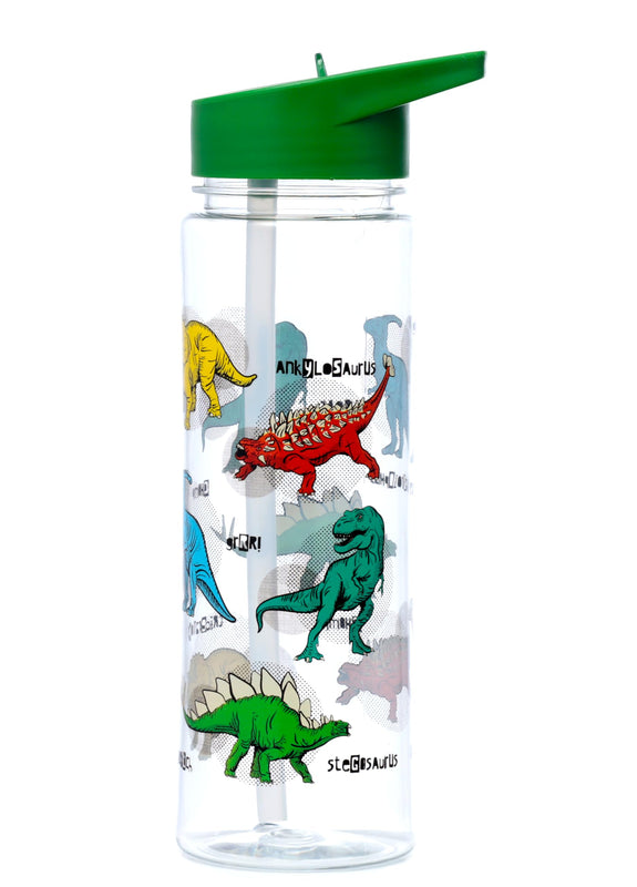 Puckator Dinosauria - Kids Drinks Bottle With Flip Straw - Reusable Water Bottle For Girls And Boys With A Carry Handle - Bpa Free - For School Nursery - Cute Dinosaur Design - Pp 550ml