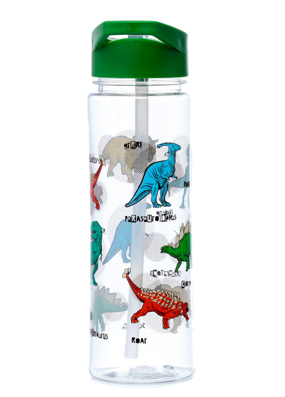 Puckator Dinosauria - Kids Drinks Bottle With Flip Straw - Reusable Water Bottle For Girls And Boys With A Carry Handle - Bpa Free - For School Nursery - Cute Dinosaur Design - Pp 550ml