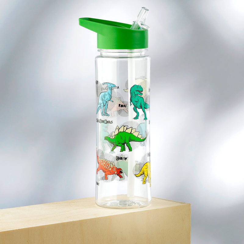 Puckator Dinosauria - Kids Drinks Bottle With Flip Straw - Reusable Water Bottle For Girls And Boys With A Carry Handle - Bpa Free - For School Nursery - Cute Dinosaur Design - Pp 550ml