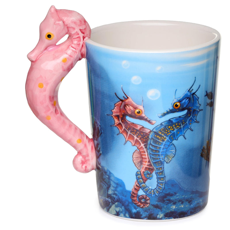 Puckator Lisa Parker Seahorse Ceramic Shaped Handle Tea Coffee Mug - Funny Home Accessories - Cute Gifts for Girlfriend - Large Mugs for Men Women Hot Drinks - Cups Presents Secret Santa Gift Cup Set