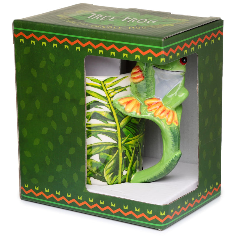 Puckator Tree Frog with Foliage Decal Ceramic Shaped Handle Tea Coffee Mug - Funny Home Accessories - Cute Gifts for Girlfriend - Large Mugs for Men Women Hot Drinks - Cups Presents Secret Santa Gift