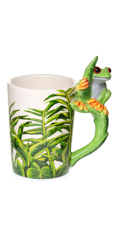 Puckator Tree Frog with Foliage Decal Ceramic Shaped Handle Tea Coffee Mug - Funny Home Accessories - Cute Gifts for Girlfriend - Large Mugs for Men Women Hot Drinks - Cups Presents Secret Santa Gift