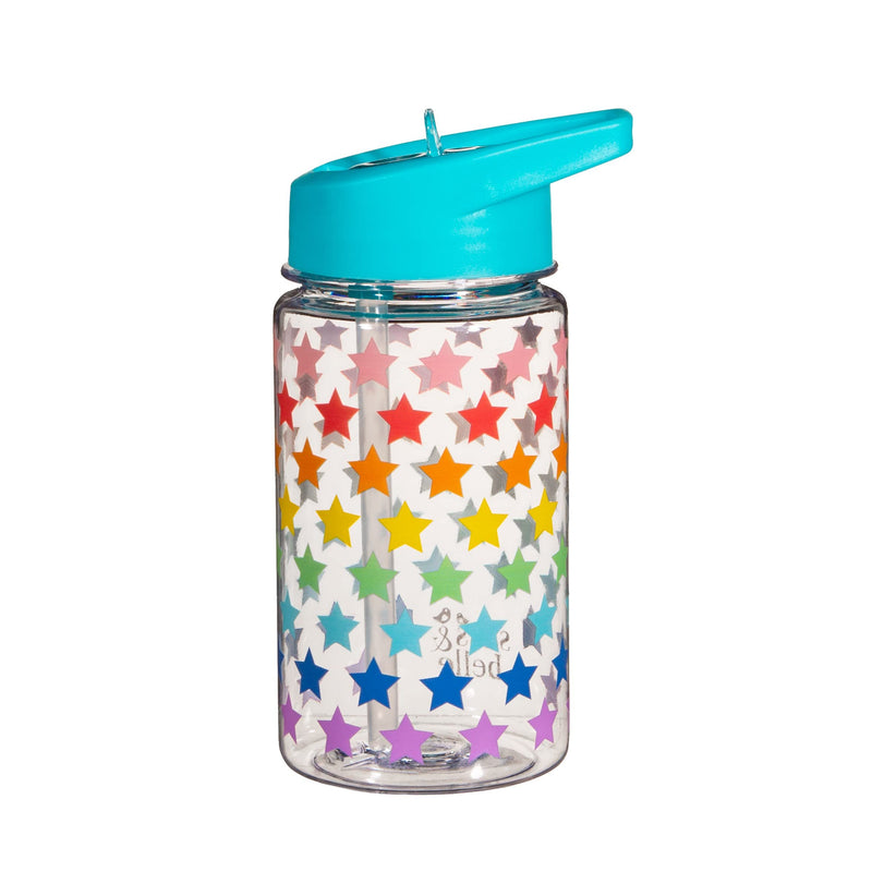 Sass & Belle Rainbow Stars Water Bottle – 400ml Reusable BPA-Free with Foldable Straw Lid, Colourful Star Design, Lightweight and Durable Kids Water Bottle for School, Travel, or Gifts