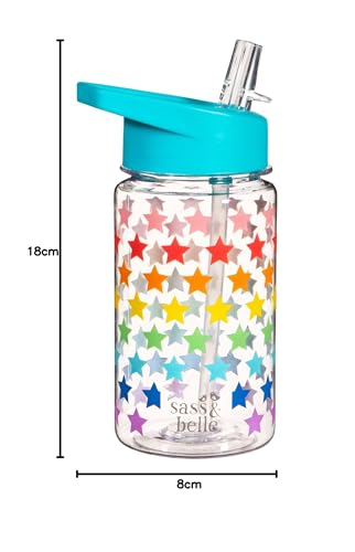 Sass & Belle Rainbow Stars Water Bottle – 400ml Reusable BPA-Free with Foldable Straw Lid, Colourful Star Design, Lightweight and Durable Kids Water Bottle for School, Travel, or Gifts