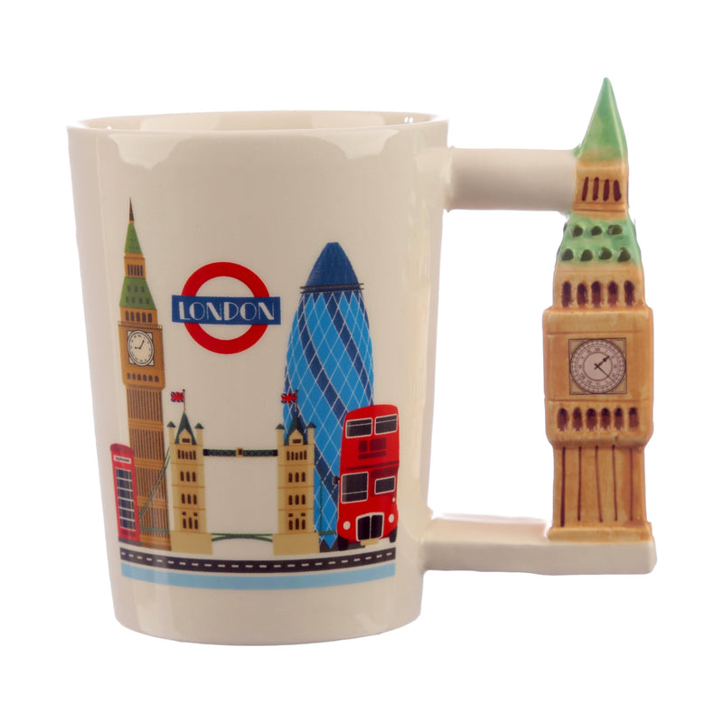 Puckator London Souvenir Big Ben Ceramic Shaped Handle Tea Coffee Mug - Funny Home Accessories Cute Gifts for Girlfriend Large Mugs for Men Women Hot Drinks Cups Presents Secret Santa Gift Cup Set