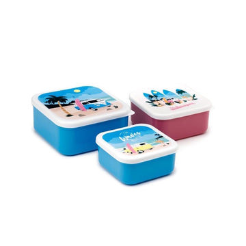 Puckator VW Volkswagen T1 Camper Bus The Waves are Calling Set of 3 Lunch Box Snack Storage M/L/XL - Lunchbox with Multi Compartments - Small Food Containers - Lunchbox for Adults and Kids Girls Boys