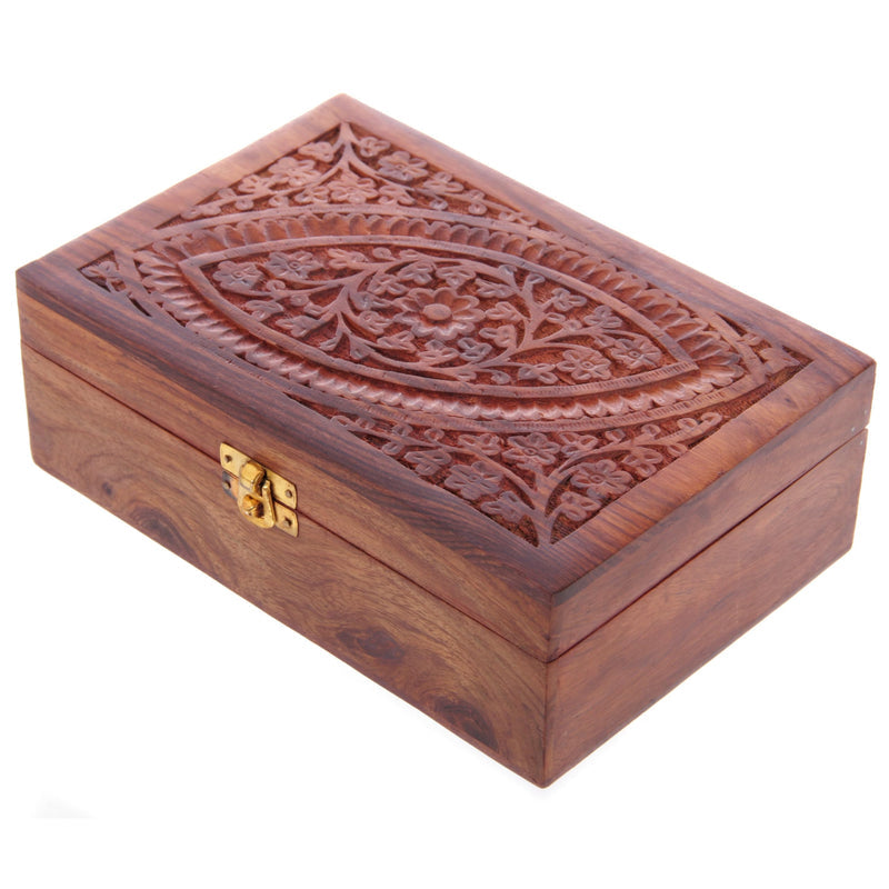 Puckator Sheesham Wood Essential Oil Box Design 1 (Holds 24 Bottles) - Pretty Wood Storage Box Boxes For Diffuser Pure Essential Oil Nail Polish Aromatherapy - Indian Home Decor