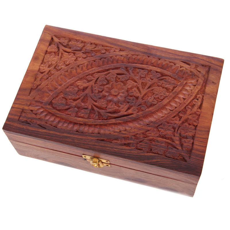 Puckator Sheesham Wood Essential Oil Box Design 1 (Holds 24 Bottles) - Pretty Wood Storage Box Boxes For Diffuser Pure Essential Oil Nail Polish Aromatherapy - Indian Home Decor