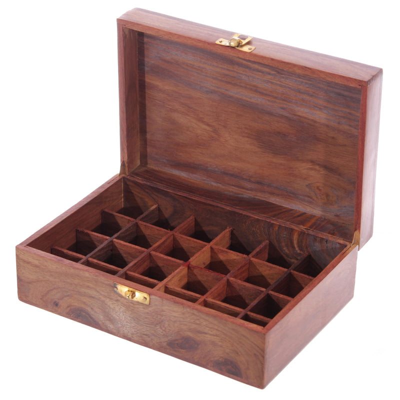Puckator Sheesham Wood Essential Oil Box Design 1 (Holds 24 Bottles) - Pretty Wood Storage Box Boxes For Diffuser Pure Essential Oil Nail Polish Aromatherapy - Indian Home Decor