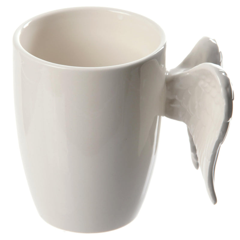 Puckator White Angel Wings Ceramic Shaped Handle Mug - University Essentials - Cute Gifts for Girlfriend - Large Mugs for Men Women Hot Drinks - Cute Cups Presents - Secret Santa Gifts - Cup Set