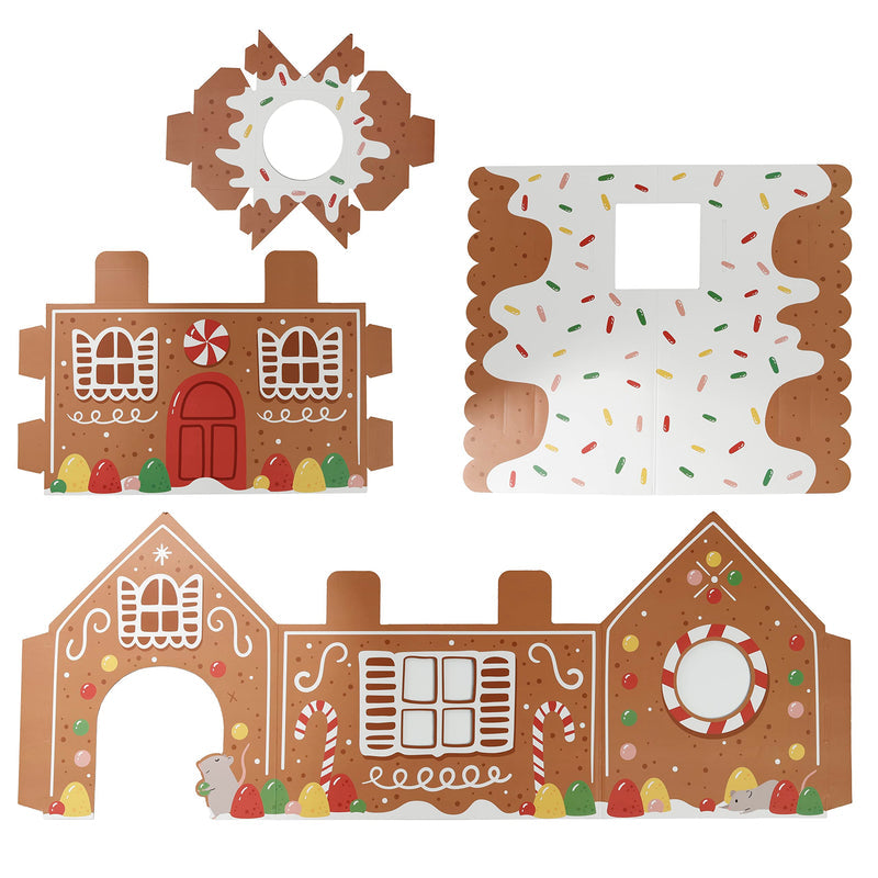 Puckator Christmas Gingerbread Lane Cat Playhouse Build it Yourself Cardboard Cat Den Tree Tower - Scratch Post - Cats Play Shelter House - Kitten Den Beds For Indoor - Accessories - Bed Cave Kennel
