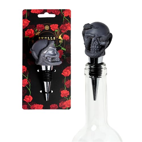 Puckator Skulls and Roses Skull and Snake Bottle Stopper - Ceramic Wine Bottle Stopper for Prosecco and Wine -Wine Glass Bottle Topper Funny Wine Gifts for Wine Lover Red Wine Accessories