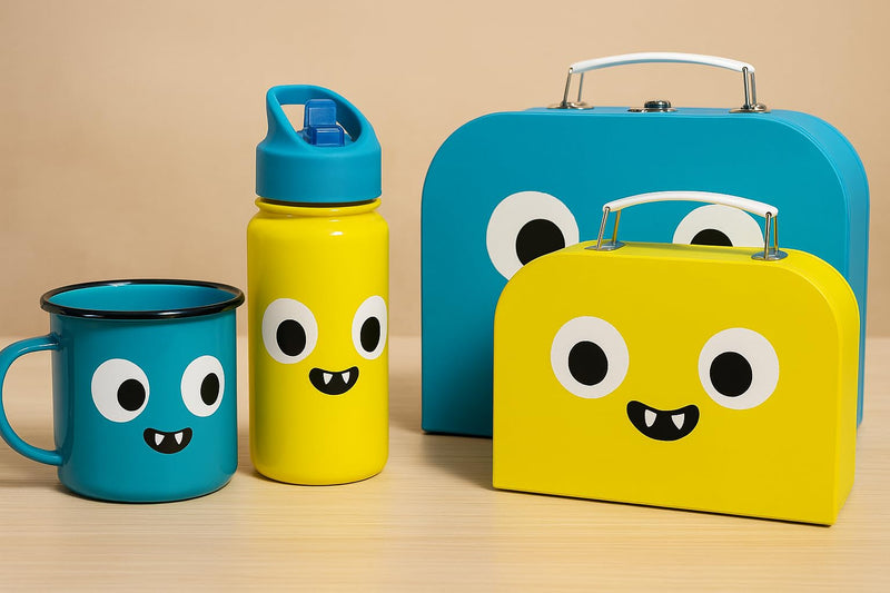 Sass & Belle Monster Suitcases – Set of 2 Colourful Kids Storage Boxes with Fun Monster Design, Stackable Cardboard Suitcases with Handles for Toys, Crafts, Travel or Bedroom Organisation