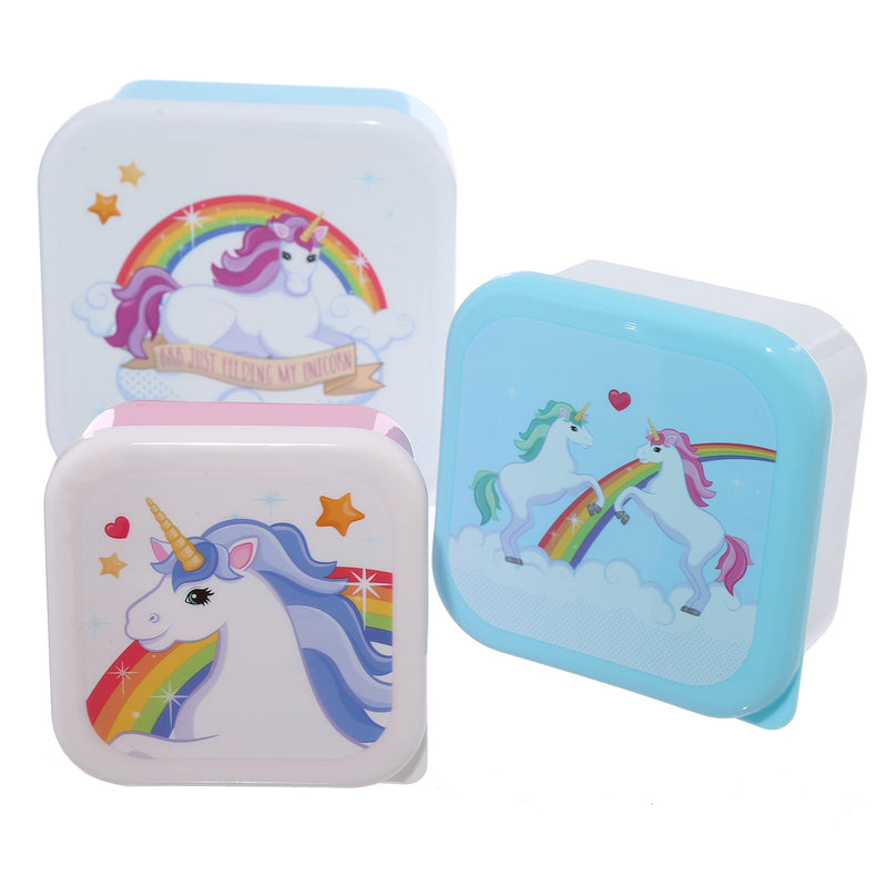 Puckator Enchanted Rainbows Unicorn Set of 3 Lunch Box Snack Storage S/M/L - - Lunchbox with Multi Compartments - Small Food Containers - for Adults and Kids - Girls Boys Lunchbox