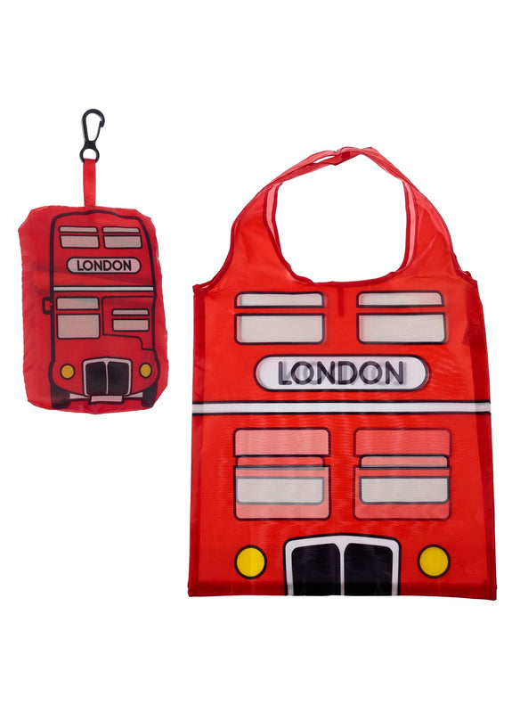 Puckator Foldable Reusable Shopping Bag - London Icons Red Routemaster Bus Design - Folding Shopping Bags - Foldable Tote Bag - Foldaway Shopping Bags - Fold Up Bag in Pouch - Family Beach Bag