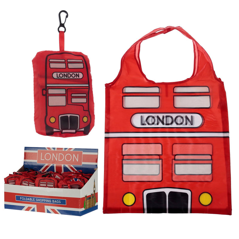 Puckator Foldable Reusable Shopping Bag - London Icons Red Routemaster Bus Design - Folding Shopping Bags - Foldable Tote Bag - Foldaway Shopping Bags - Fold Up Bag in Pouch - Family Beach Bag