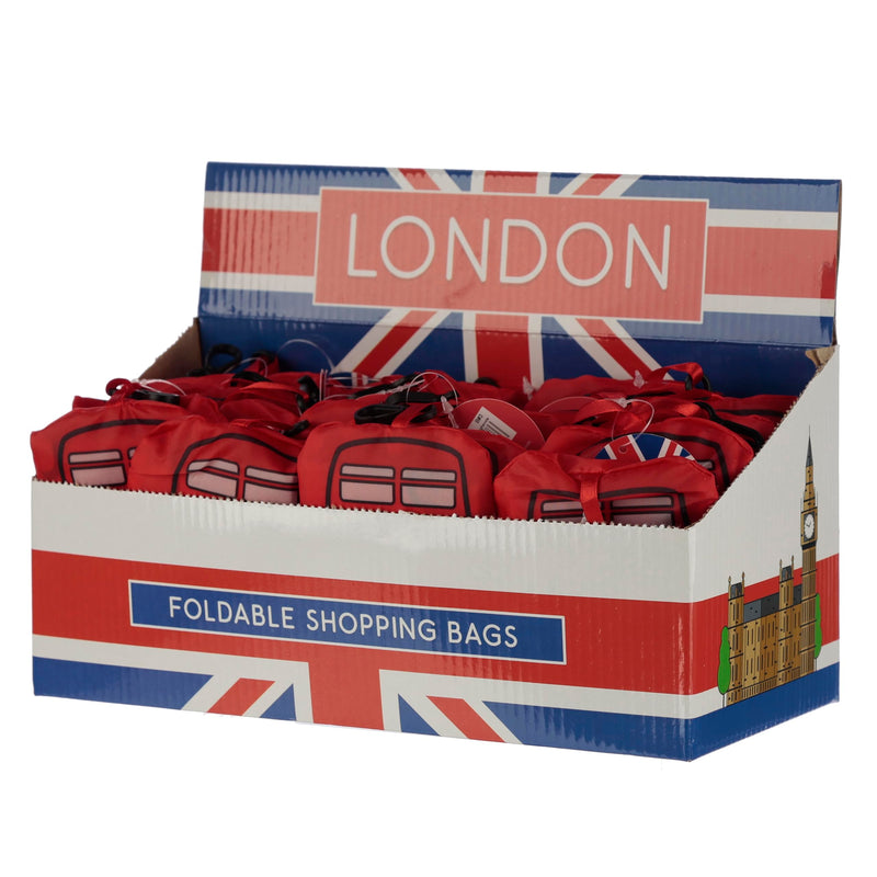 Puckator Foldable Reusable Shopping Bag - London Icons Red Routemaster Bus Design - Folding Shopping Bags - Foldable Tote Bag - Foldaway Shopping Bags - Fold Up Bag in Pouch - Family Beach Bag