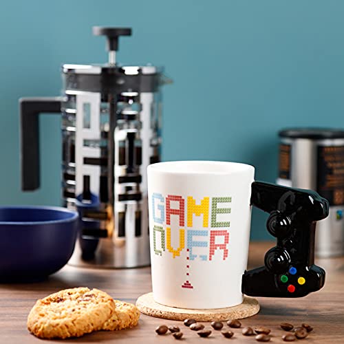 Puckator Game Over Game Controller Ceramic Shaped Handle Tea Coffee Mug - Funny Home Accessories Cute Gifts for Girlfriend Large Mugs for Men Women Hot Drinks Cups Presents Secret Santa Gift Cup Set