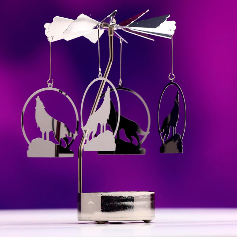Puckator Howling Wolf Rotating Carousel Spinning Tea Light Candle Holder - Living Room Accessories - Wolf Themed - Home Decoration - Ornaments - Candle Holder - Table Centrepiece Decoration