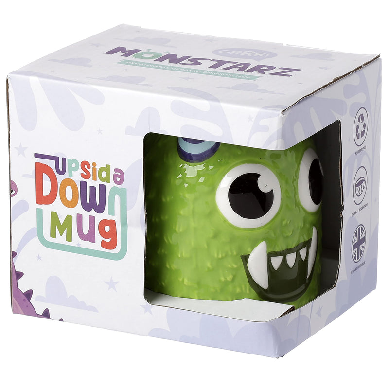 Puckator Monstarz Monster Green Upside Down Ceramic Shaped Tea Coffee Mug - Funny Home Accessories - Cute Gifts for Girlfriend - Large Mugs for Men Women Hot Drinks Cups Presents Secret Santa Gift