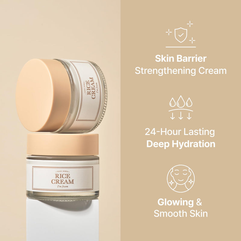 I'm from Rice Cream 1.69 Ounce, 41% Rice Bran Essence with Ceramide, Glowing Look, Improves Moisture Skin Barrier, Nourishes Deeply, Soothing to Even Out Skin Tone, Valentine's Gift