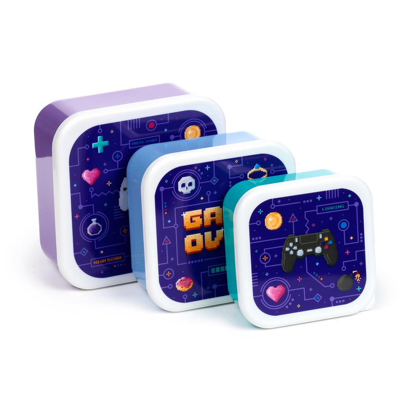 Puckator Set of 3 Stacking Food Containers M/L/XL – Game Over – Lunch Box