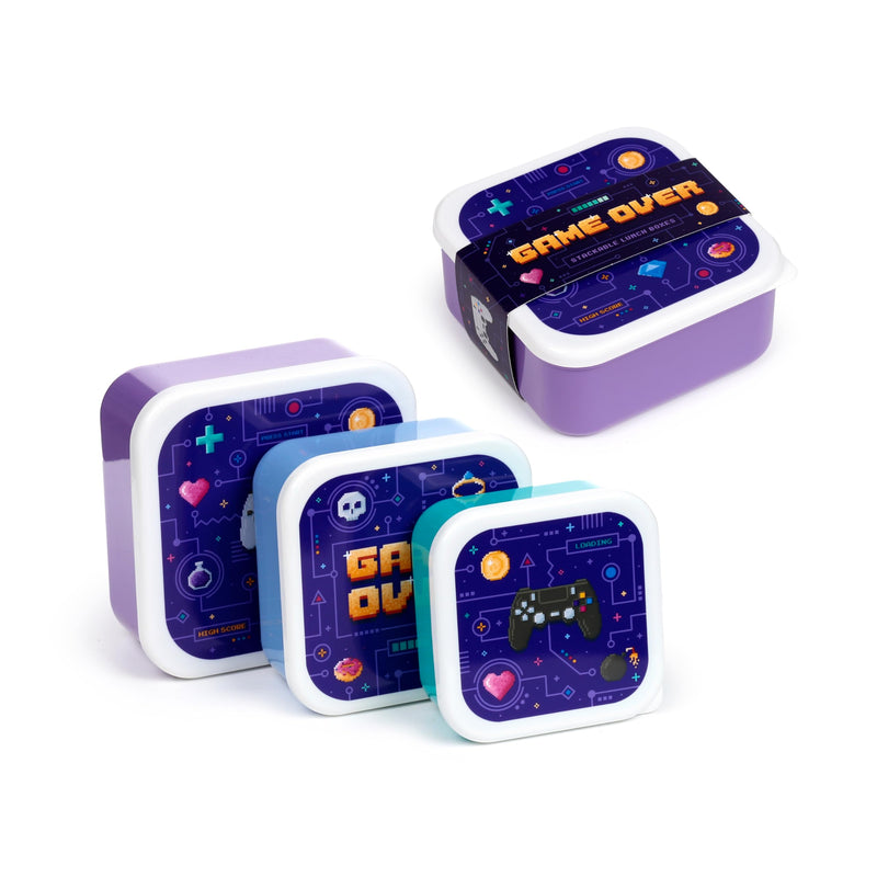 Puckator Set of 3 Stacking Food Containers M/L/XL – Game Over – Lunch Box