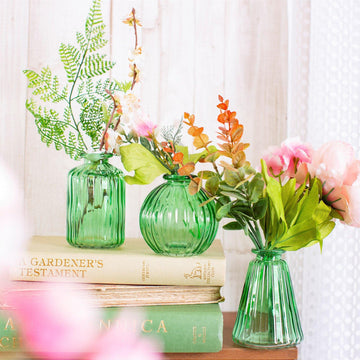 Sass & Belle Green Glass Bud Vases - Set Of 3 - Glass Vases for Table Decoration, Mini Flower Vase for Home, Table Decor, Sass and Belle Decorative Design, Green Vase