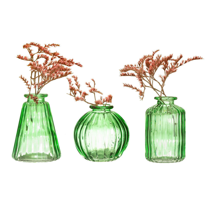 Sass & Belle Green Glass Bud Vases - Set Of 3 - Glass Vases for Table Decoration, Mini Flower Vase for Home, Table Decor, Sass and Belle Decorative Design, Green Vase