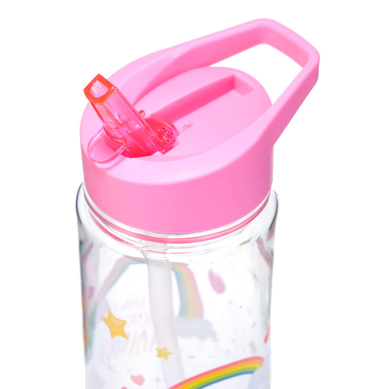Puckator Enchanted Rainbows Unicorn - Kids Drinks Bottle With Flip Straw - Reusable Water Bottle For Girls And Boys With A Carry Handle - Bpa Free - For School Nursery - Cute Rainbow Design -Pp 550ml