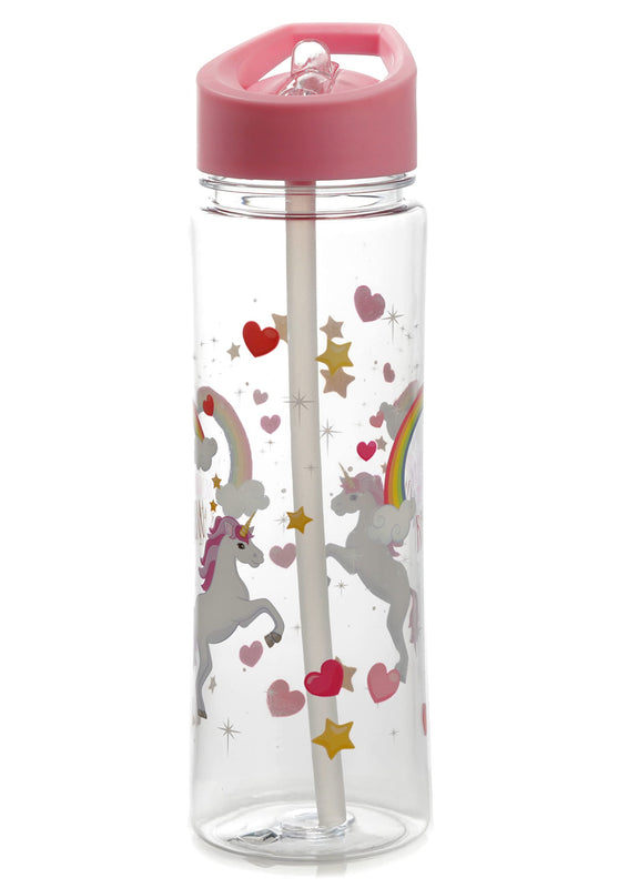 Puckator Enchanted Rainbows Unicorn - Kids Drinks Bottle With Flip Straw - Reusable Water Bottle For Girls And Boys With A Carry Handle - Bpa Free - For School Nursery - Cute Rainbow Design -Pp 550ml