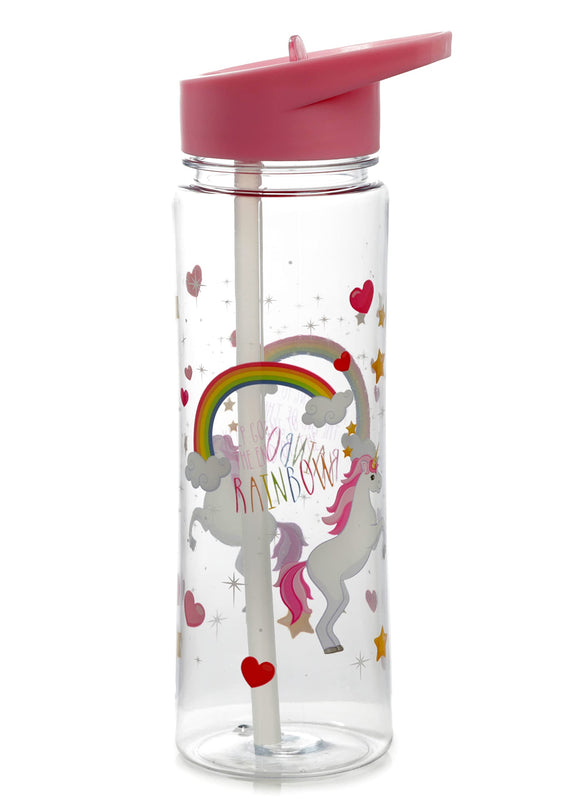 Puckator Enchanted Rainbows Unicorn - Kids Drinks Bottle With Flip Straw - Reusable Water Bottle For Girls And Boys With A Carry Handle - Bpa Free - For School Nursery - Cute Rainbow Design -Pp 550ml