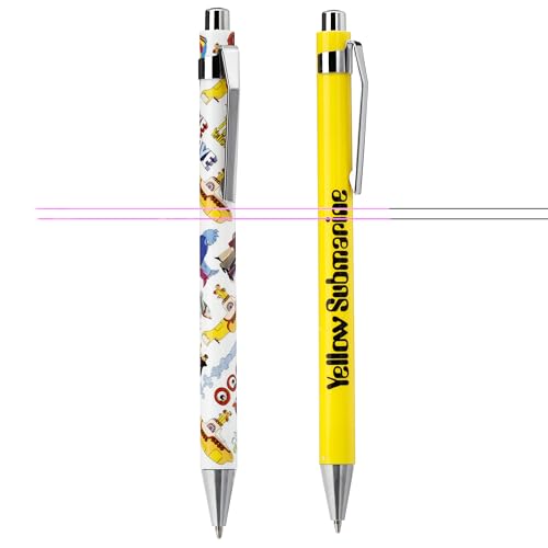 Puckator The Beatles Yellow Submarine Pen Twin Set - Pen Stationary Set - Cool Fancy Pack of Pens Black For Office Writing College - Uni Essentials - Back to School Supplies - Non Smudge
