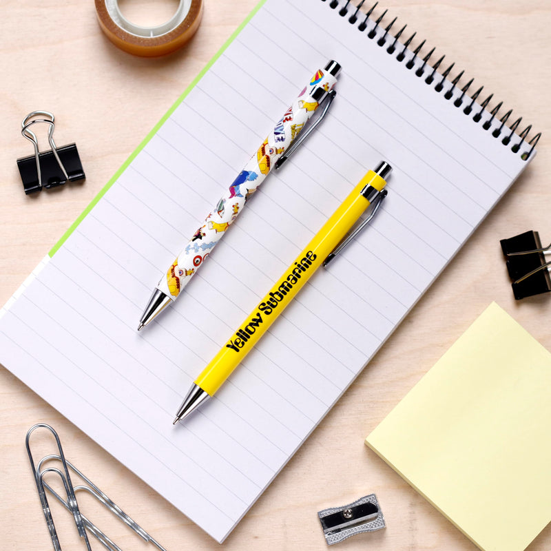 Puckator The Beatles Yellow Submarine Pen Twin Set - Pen Stationary Set - Cool Fancy Pack of Pens Black For Office Writing College - Uni Essentials - Back to School Supplies - Non Smudge