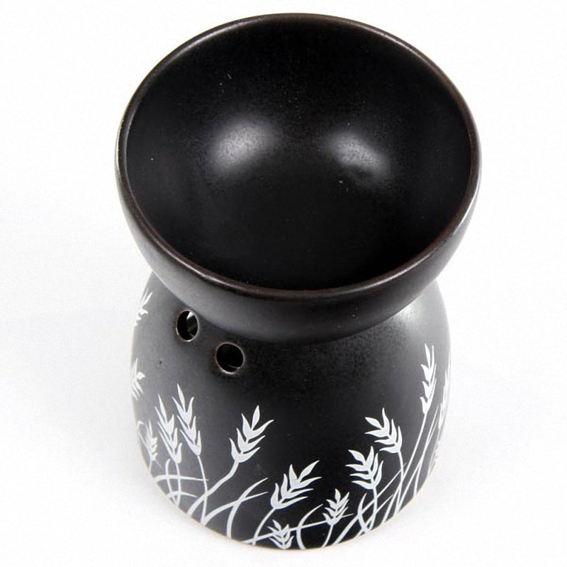 Puckator Eden Grass Design Black Ceramic Oil & Wax Melt Burner - Wax Melt Burners Warmer - Boho Bedroom Decor Diffuser Scent Tea Light Burner Holder - House Warming Gift - Aromatherapy Set