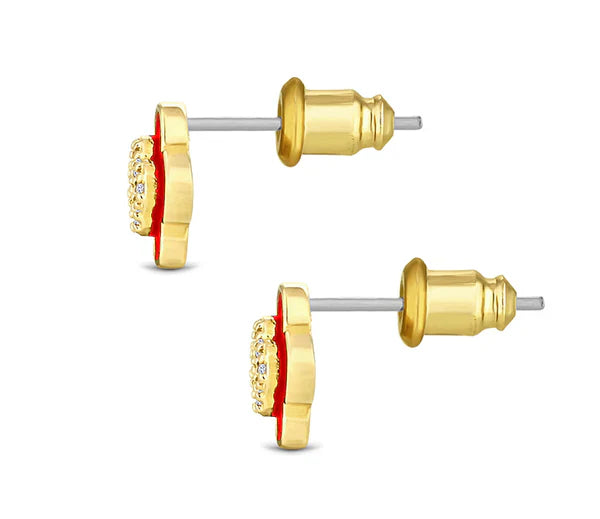 Diamond Style London - Clover earrings in yellow gold plating with red enamel