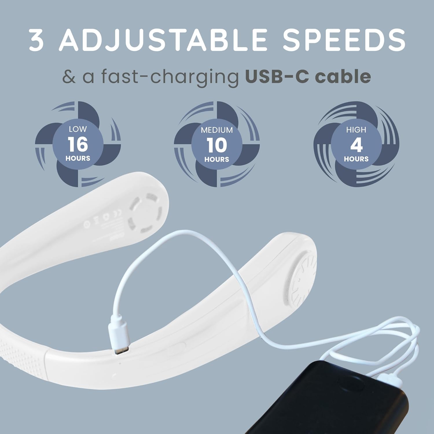 CUQOO Bladeless Neck Fan – 3 Speeds, Foldable, 3 Colours
