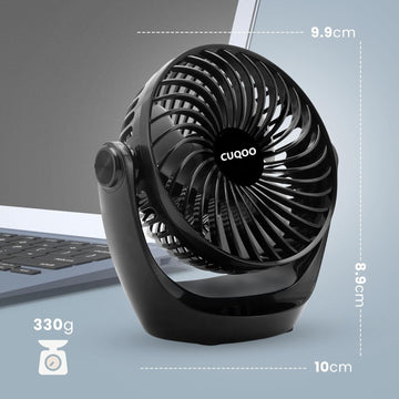 Generise 360° Rotatable USB Desk Fan in Black – Portable, Quiet, 3 Speeds