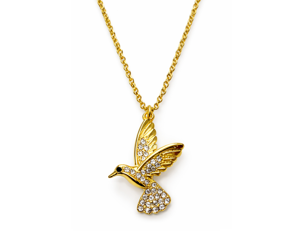 Diamond Style London - Hummingbird Pendant Necklace in Yellow Gold Plating with Crystals