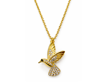 Diamond Style London - Hummingbird Pendant Necklace in Yellow Gold Plating with Crystals