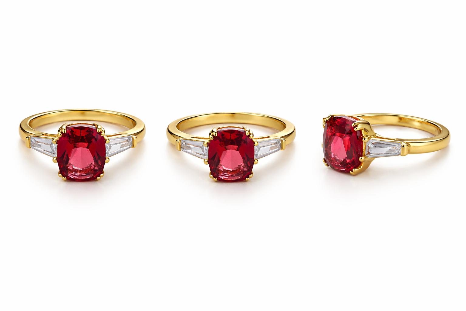 Diamond Style London - Ruby Oval ring with Clear Side Stones in Yellow Gold