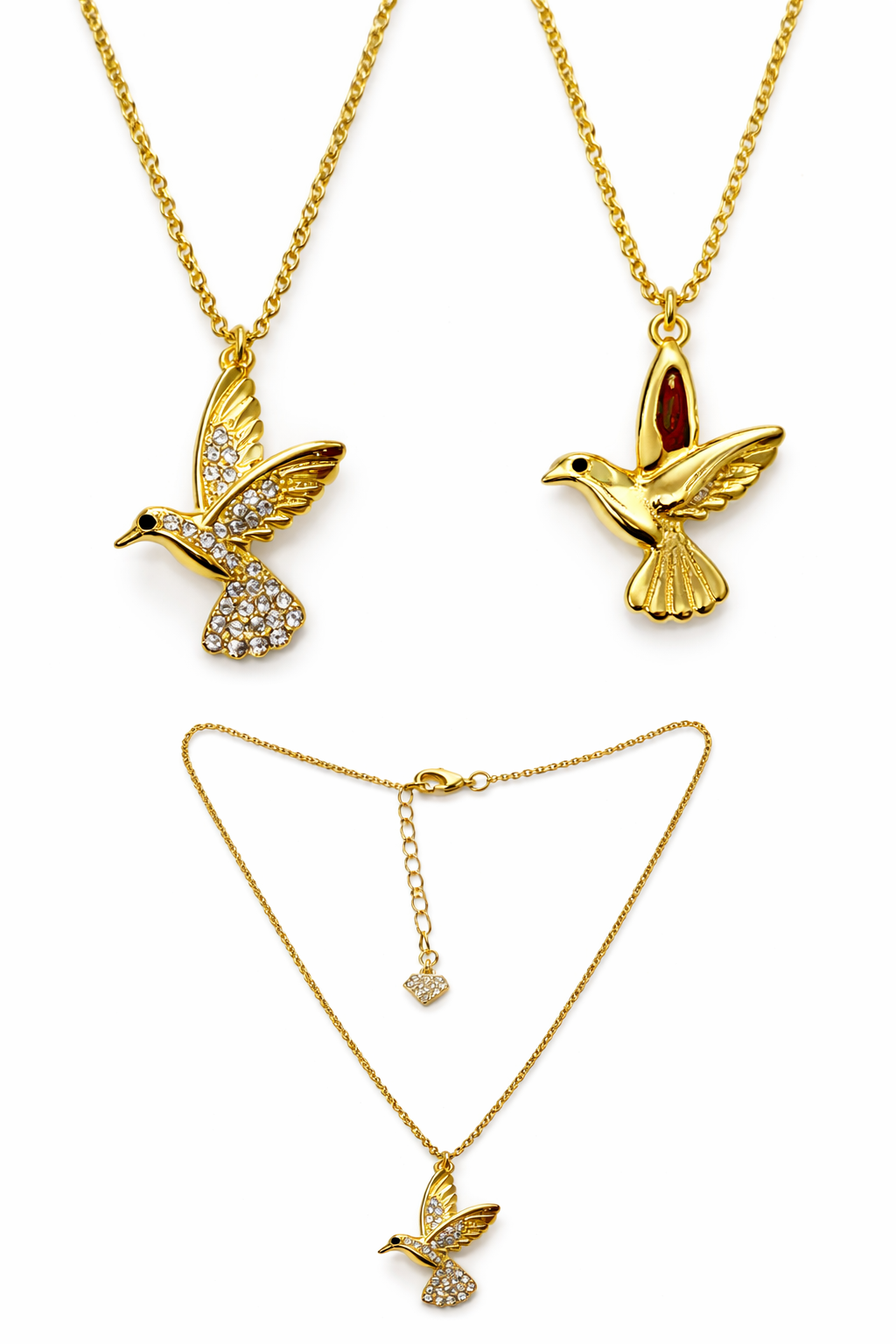 Diamond Style London - Hummingbird Pendant Necklace in Yellow Gold Plating with Crystals