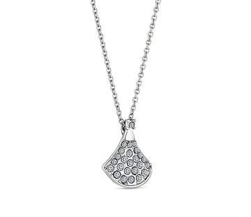 Diamond Style London - Fan pendant with crystals in rhodium plating necklace (Item code: Fanpencrystal)