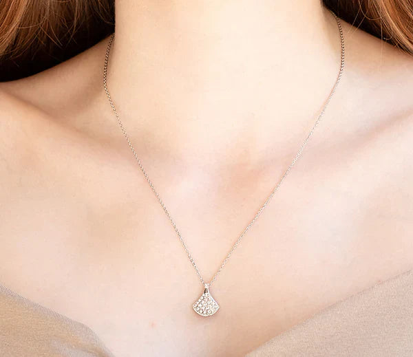 Diamond Style London - Fan pendant with crystals in rhodium plating necklace (Item code: Fanpencrystal)